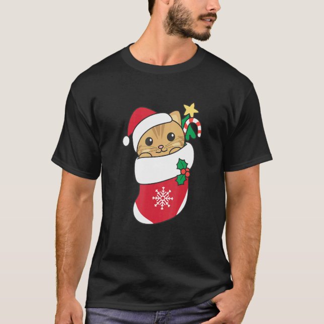 Cute Cat For Christmas Cat 1 T Shirt (Framsida)