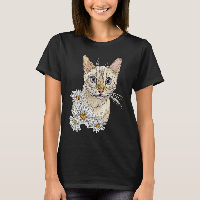 Cute Cat for Kitten Daisy Flower Kattunge Adoption T Shirt (Framsida)