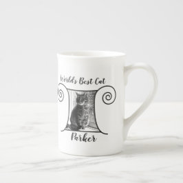 Cute cat-foto med boho stil ram och din text benporslin mugg
