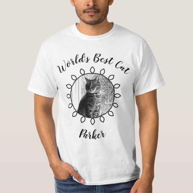 Cute cat-foto med dekorerat ram och din text t shirt (Framsida)