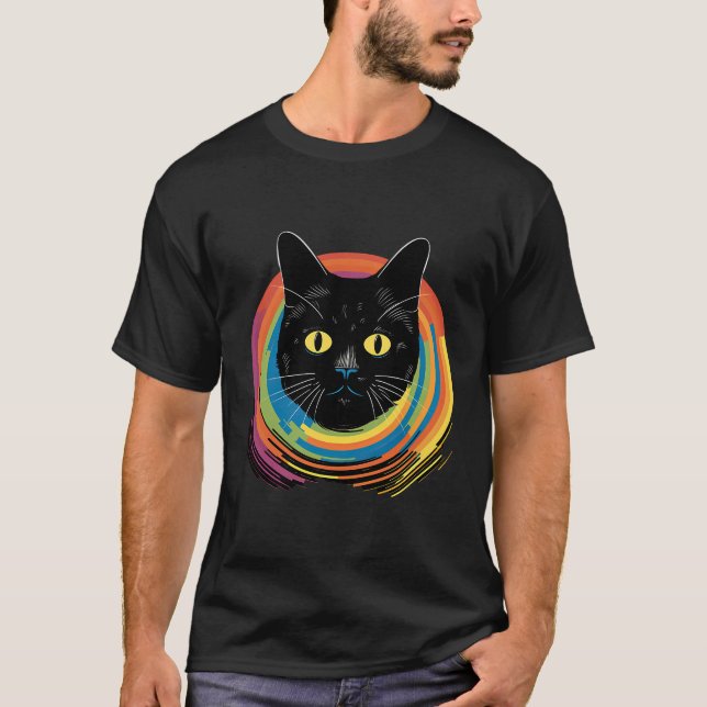 Cute Cat framför regnbåge, katter i Älskare T Shirt (Framsida)
