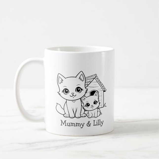 Cute Cat från mamma och Baby, Personlig Matchnings Kaffemugg (Vänster)