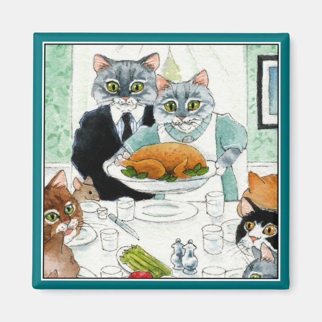 Cute Cat Friendsgiving Thanksgiving Middag Magnet (Framsidan)