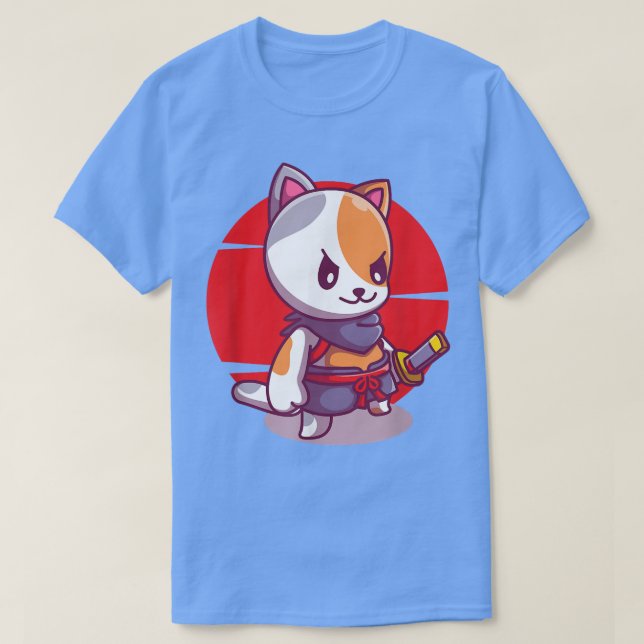 Cute Cat Funny Anime Kawaii Cat Samurai Nekko  T Shirt (Design framsida)