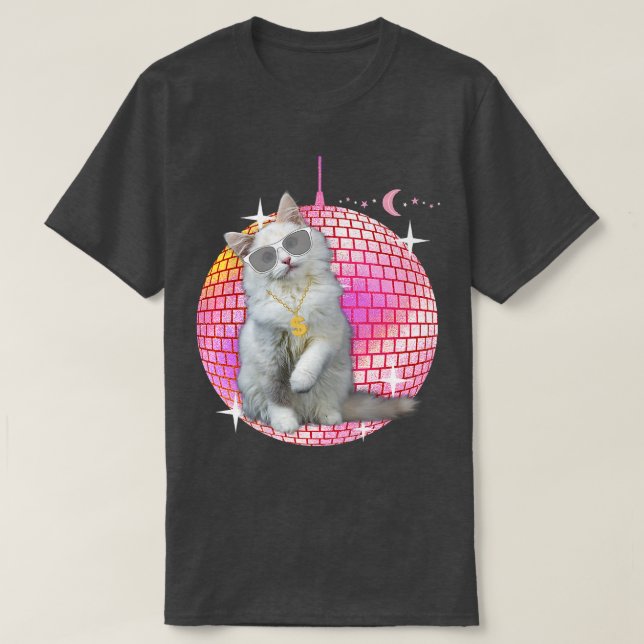 Cute Cat, FUNNY Cat, Disco Retro Techno DJ Cat Pa T Shirt (Design framsida)