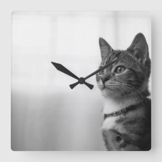 Cute Cat Fyrkantig Klocka