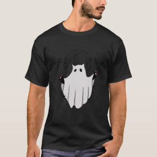 Cute Cat Ghost Crescent Måne Funny Black Cat Hallo T Shirt
