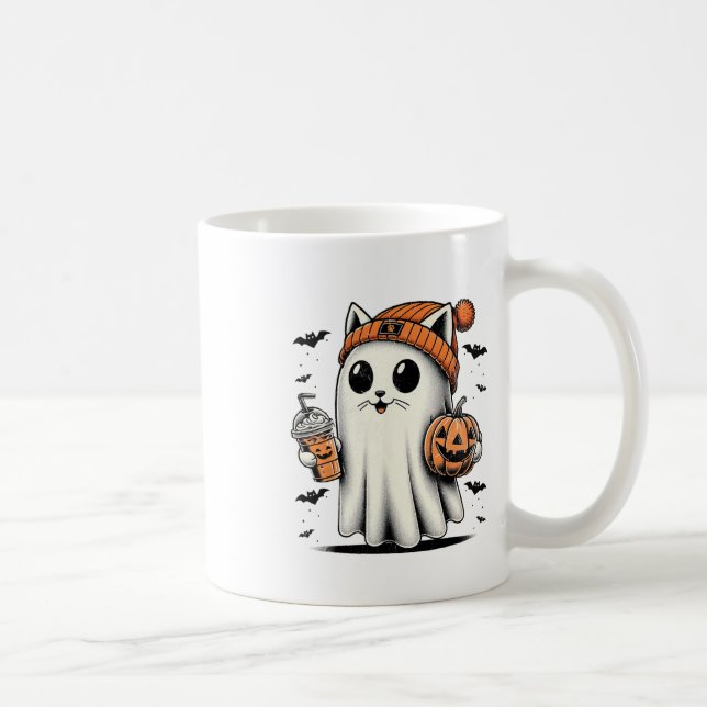 Cute Cat Ghost Iced Coffee Funny Ghost Halloween I Kaffemugg (Höger)
