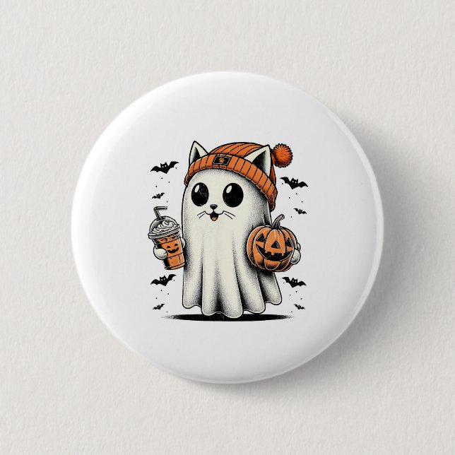 Cute Cat Ghost Iced Coffee Funny Ghost Halloween I Knapp (Framsida)