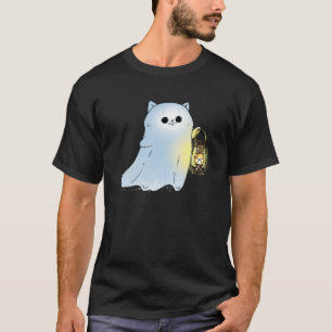 Cute Cat Ghost med Lantern Spook Phantom Hallowee T Shirt