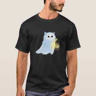 Cute Cat Ghost med Lantern Spook Phantom Hallowee T Shirt
