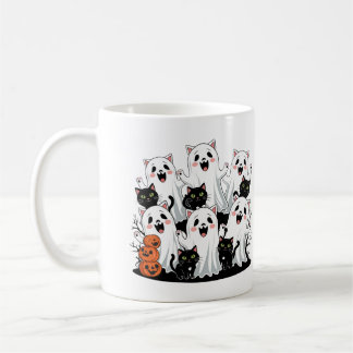 Cute Cat-Ghost och Pumpkin Halloween Mugg