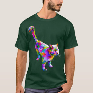 Cute Cat Gift för kitten älskare Colorful Art Katt T Shirt