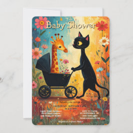 Cute Cat Giraffe Baby Shower Invitation Inbjudningar