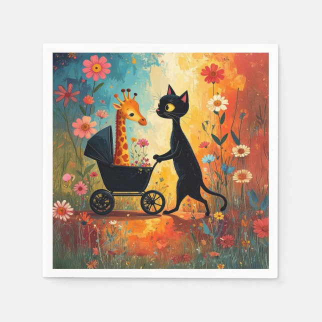 Cute Cat Giraffe Napkins Pappersservett (Framsidan)