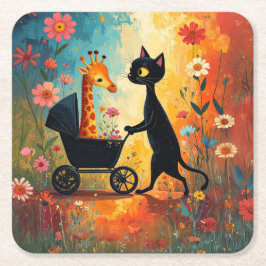 Cute Cat Giraffe Paper Coaster Underlägg Papper Kvadrat