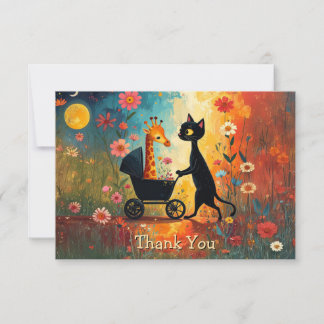 Cute Cat Giraffe Thank You Card Tack Kort
