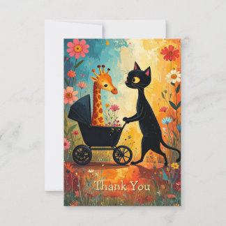 Cute Cat Giraffe Thank You Card Tack Kort