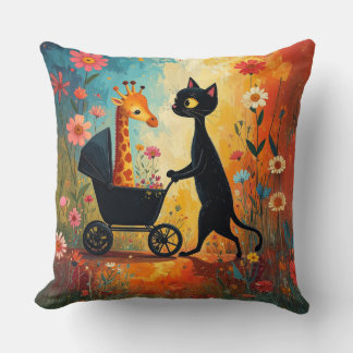 Cute Cat Giraffe Throw Pillow Kudde