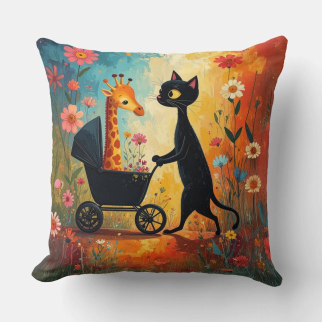 Cute Cat Giraffe Throw Pillow Kudde (Framsida)