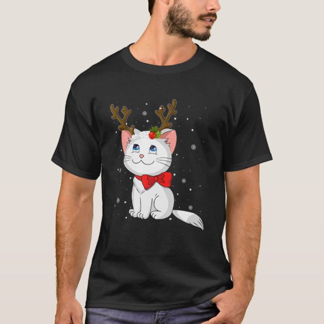 Cute Cat Girl Reindeer jul Kitten Älskare Cost T Shirt (Framsida)