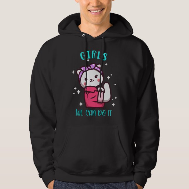 Cute Cat Girlie Girl Strong Power Emancipation Fem Hoodie (Framsida)