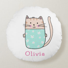 Cute Cat Girls Namn Rund Kudde