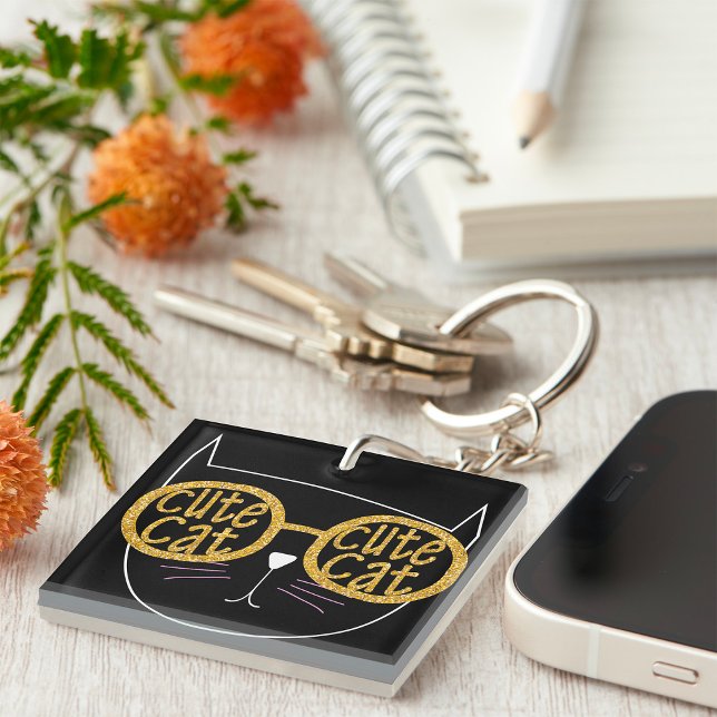 Cute Cat Glass Graphic Guld Glitter Kattunge Ansik (Skapare uppladdad)