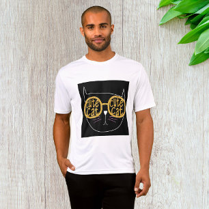 Cute Cat Glass Graphic Guld Glitter Kattunge Ansik T Shirt