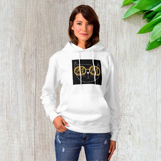 Cute Cat Glass Graphic Guld Glitter Kattunge Ansik T Shirt (Skapare uppladdad)