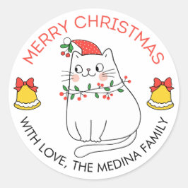 Cute Cat God jul Stickers Cat och Ljus Runt Klistermärke
