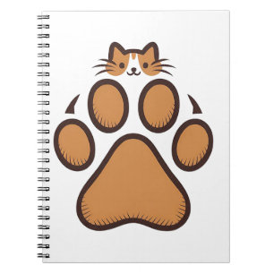 Cute Cat Gömmer i Paw Print - Illustration Anteckningsbok