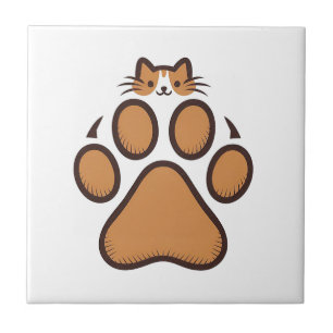 Cute Cat Gömmer i Paw Print - Illustration Kakelplatta