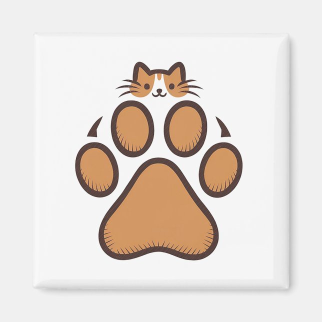 Cute Cat Gömmer i Paw Print - Illustration Magnet (Framsidan)
