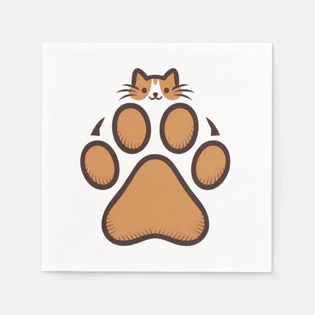 Cute Cat Gömmer i Paw Print - Illustration Pappersservett (Framsidan)