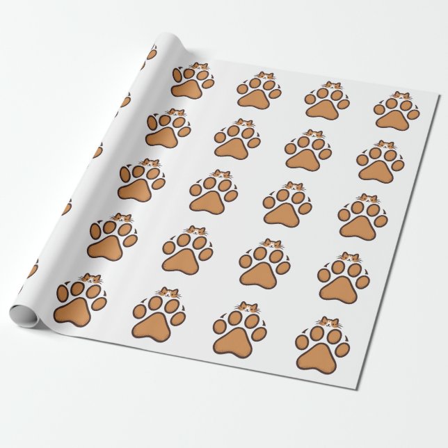 Cute Cat Gömmer i Paw Print - Illustration Presentpapper (Utrullad)