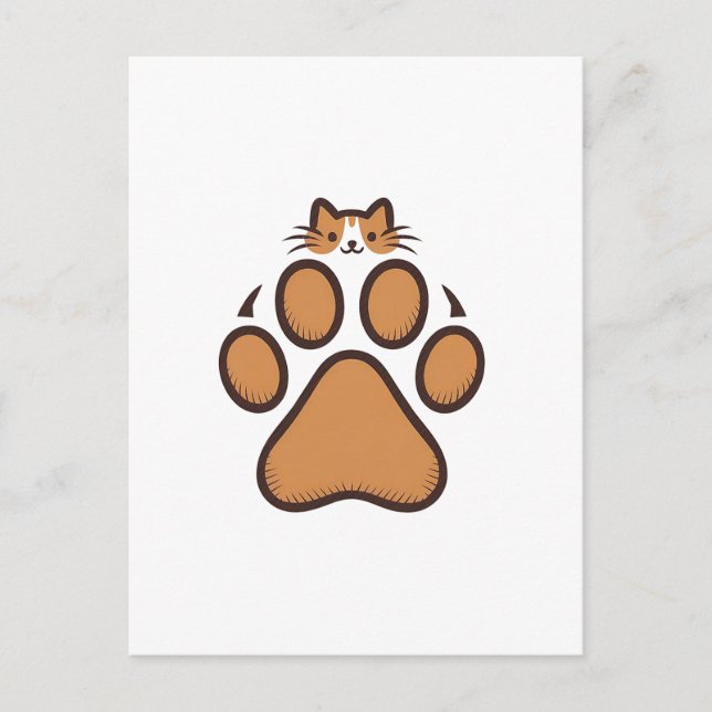Cute Cat Gömmer i Paw Print - Illustration Vykort (Framsida)