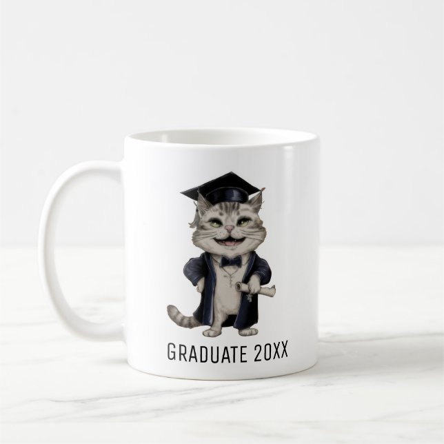 Cute Cat Graduation Personalized Kaffemugg (Vänster)