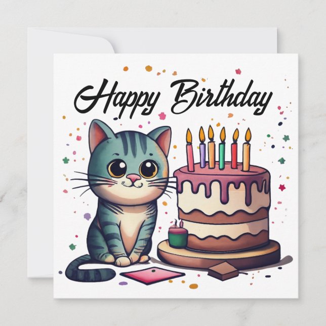 Cute Cat Grattis på födelsedagen Kort (Framsida)