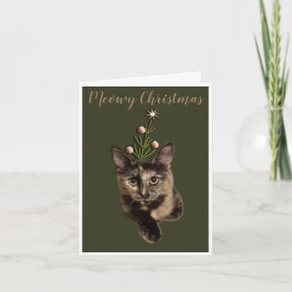 Cute Cat Grönt Meowy-julkort Helgkort
