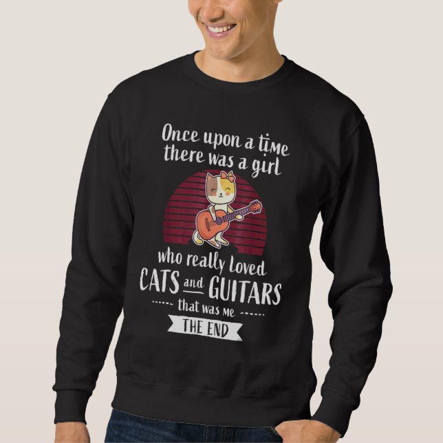 Cute Cat Guitar Player säger Guitarist I Fairytal Lång Ärmad Tröja (Framsida)