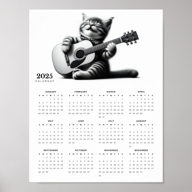 Cute Cat Guitarist höll en Scarf 2025-kalender Poster (Framsidan)
