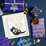 Cute Cat Guld Menorah Blue Dreidel Jewish Hanukkah Julkort<br><div class="desc">Cute Cat Guld Menorah Blue Dreidel Jewish Hanukkah</div>