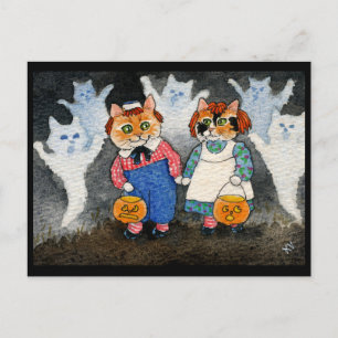 Cute Cat Halloween Art Costume Pumpkin Vykort