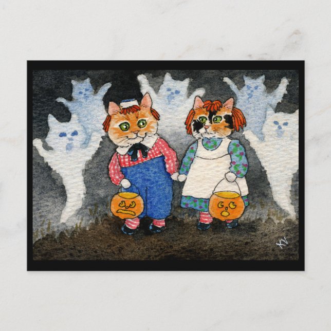 Cute Cat Halloween Art Costume Pumpkin Vykort (Framsida)