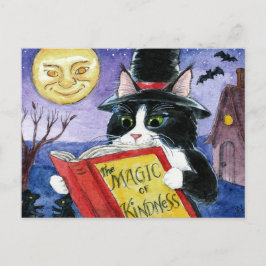 Cute Cat Halloween Art Witch Magic Vykort