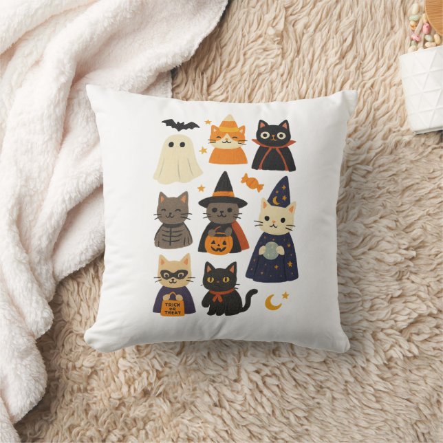 Cute Cat Halloween Gift Pillow Kudde (Filt)