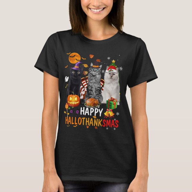 Cute Cat Halloween God jul Lycklig Hallothan T Shirt (Framsida)