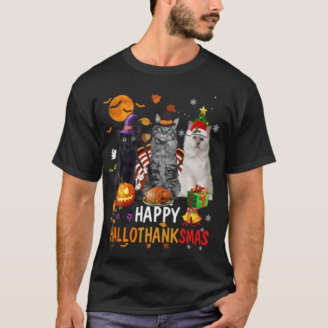 Cute Cat Halloween God jul Lycklig Hallothan T Shirt (Framsida)