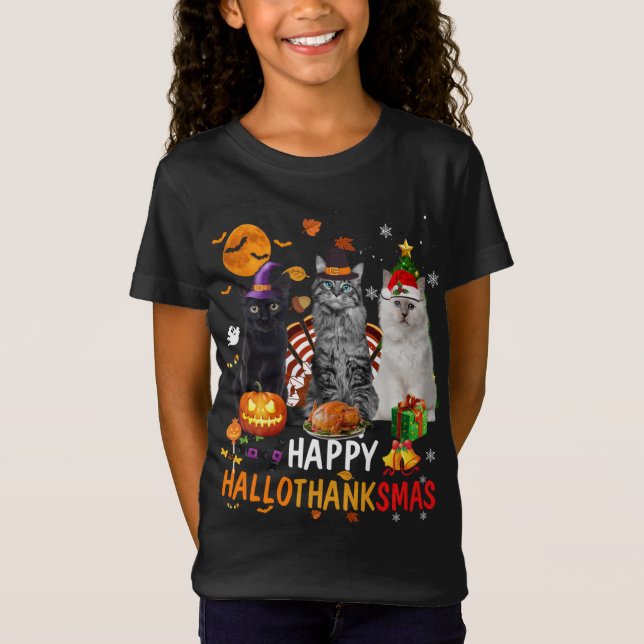 Cute Cat Halloween God jul Lycklig Hallothan T Shirt (Framsida)